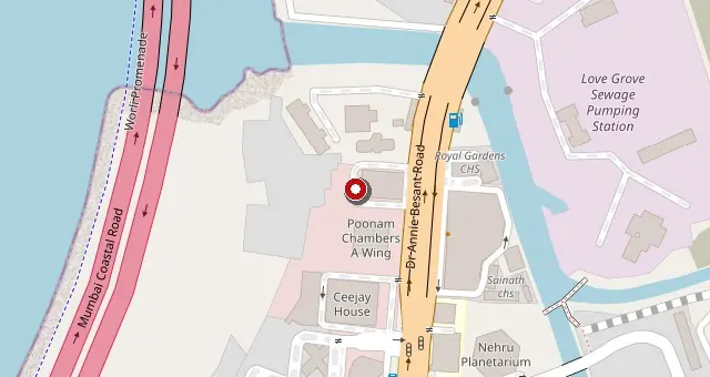 Map showing the location of De' KaarNexus workshop in Worli, Mumbai